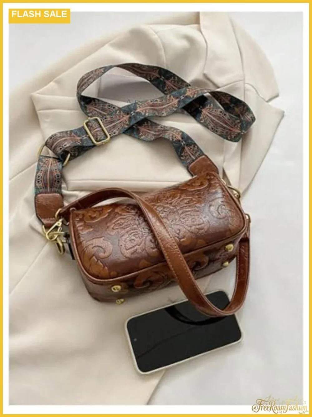Women's PU Leather Floral Crossbody Hobo Bag Zipper Closure Square Shoulder
